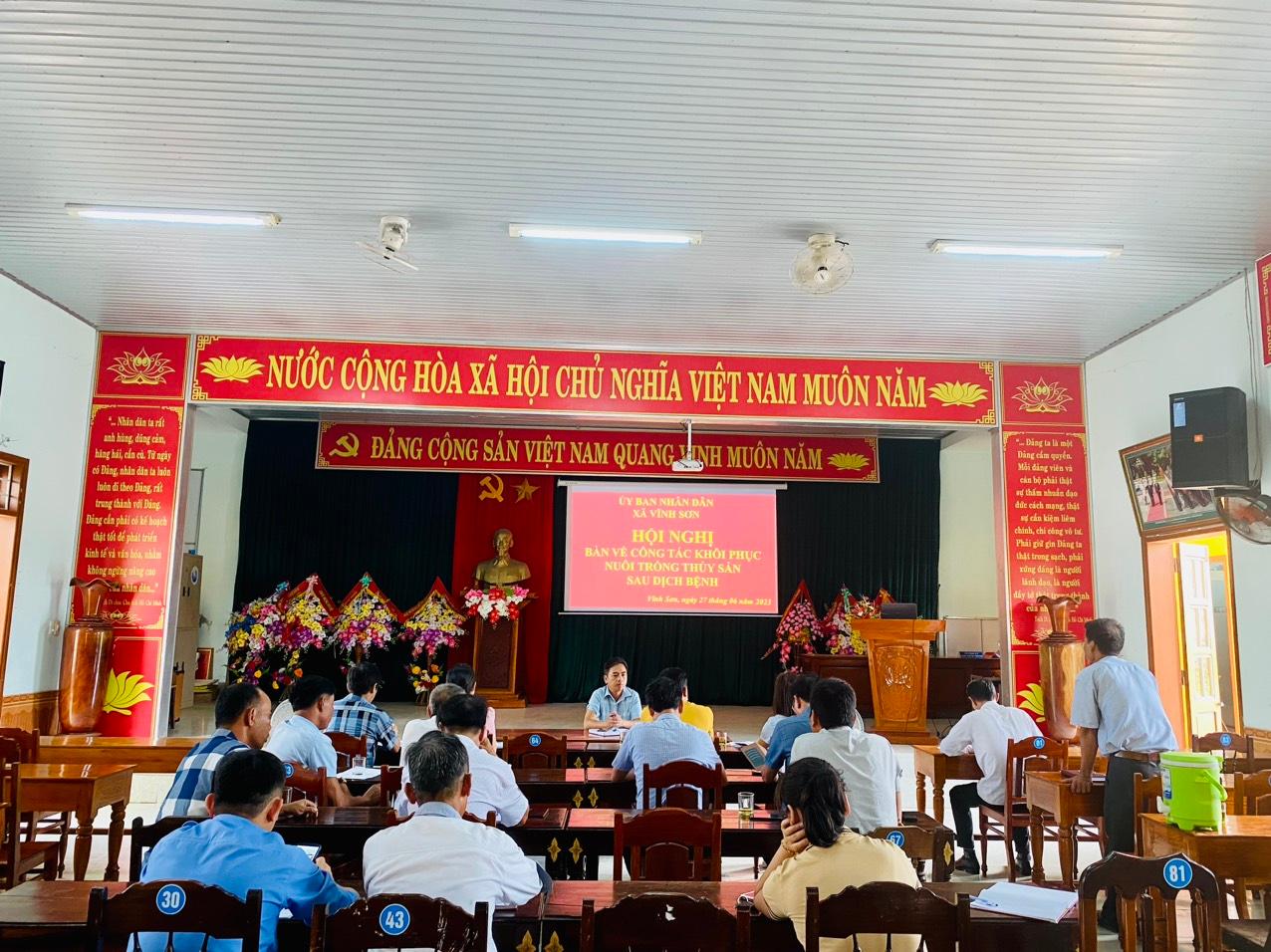 UBND xã Vĩnh Sơn tổ chức hội nghị bàn về công tác khôi phục nuôi trồng thủy sản sau dịch bênh